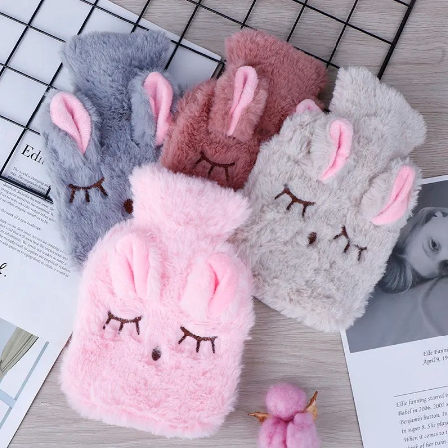 Bouillotte en Peluche Lapin Mauve Yeux Brodés