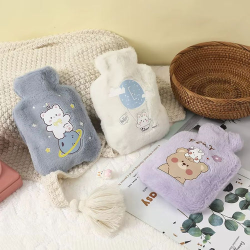 Bouillotte en Peluche Bleu Ciel Ours et Planète Kawaii