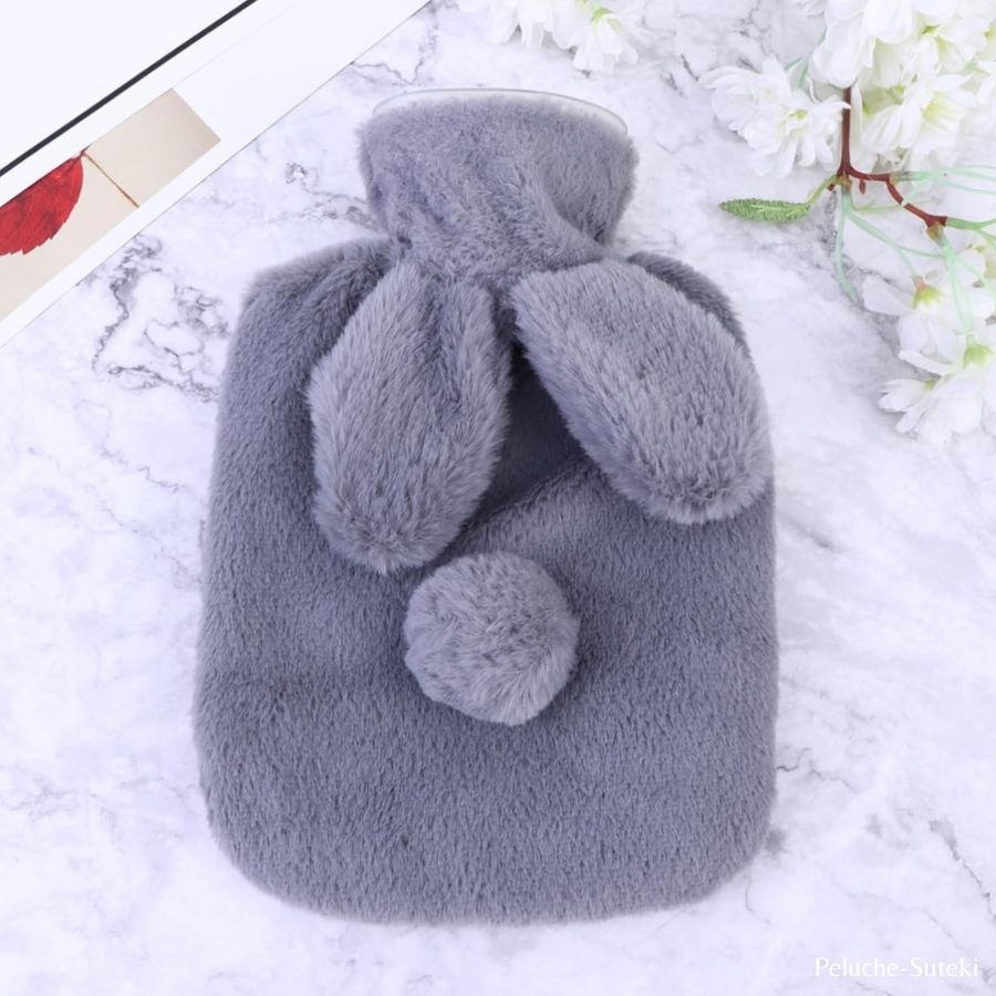 Housse de Bouillotte en Peluche Lapin Gris