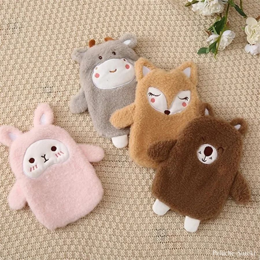 Bouillotte en Peluche Grise à Petites Cornes