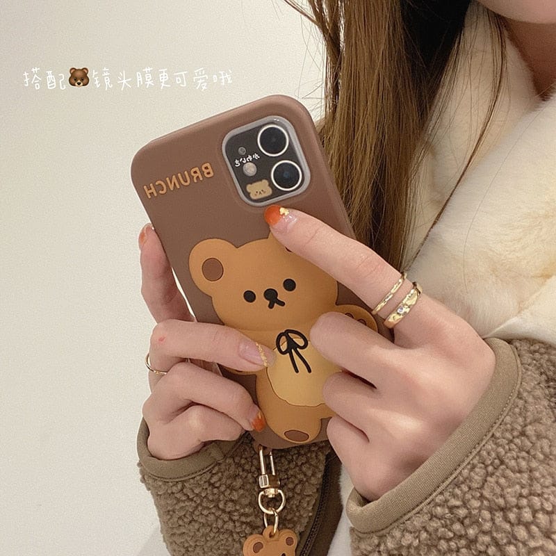 Coque de Téléphone en Silicone Marron Ours 3D