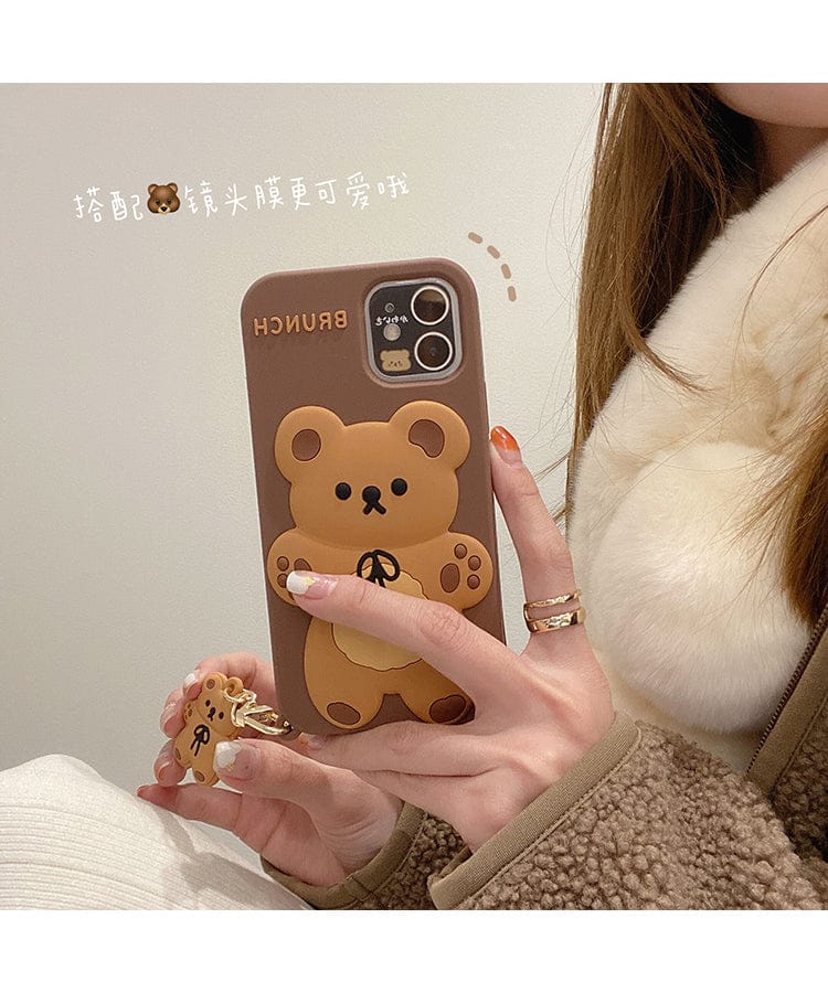 Coque de Téléphone en Silicone Marron Ours 3D