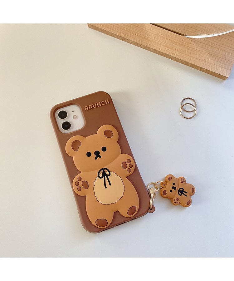 Coque de Téléphone en Silicone Marron Ours 3D