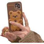 Coque de Téléphone en Silicone Marron Ours 3D