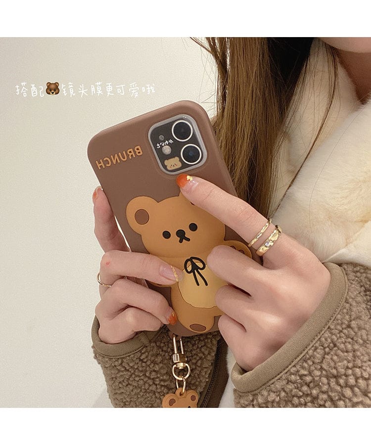 Coque de Téléphone en Silicone Marron Ours 3D