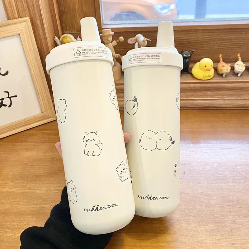 Gourde Isotherme Crème avec Motifs de Chats Kawaii