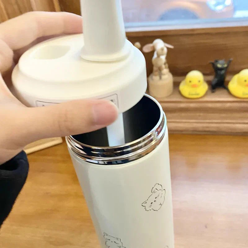 Gourde Isotherme Crème avec Motifs de Chats Kawaii