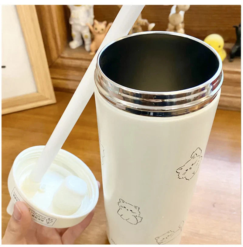 Gourde Isotherme Crème avec Motifs de Chats Kawaii