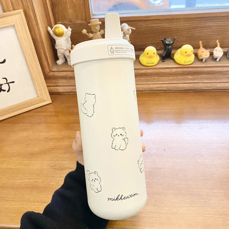 Gourde Isotherme 850 ml Chat Kawaii à Paille - Câlin Kawaii