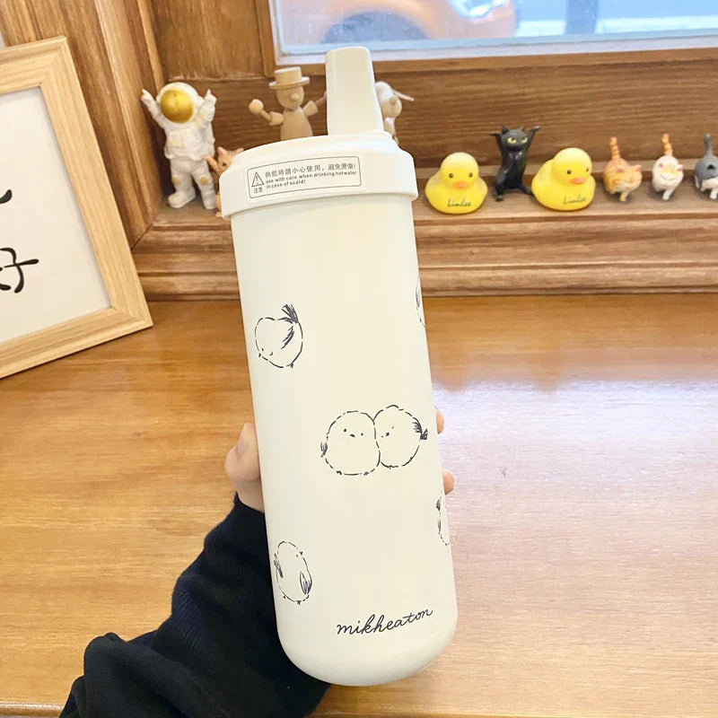Gourde Isotherme 850 ml Chat Kawaii à Paille - Câlin Kawaii