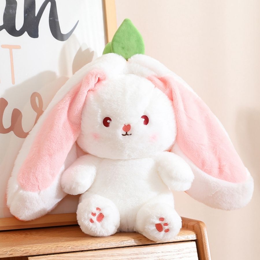 Peluche Lapin Blanc dans sa Fraise Rose Zippée
