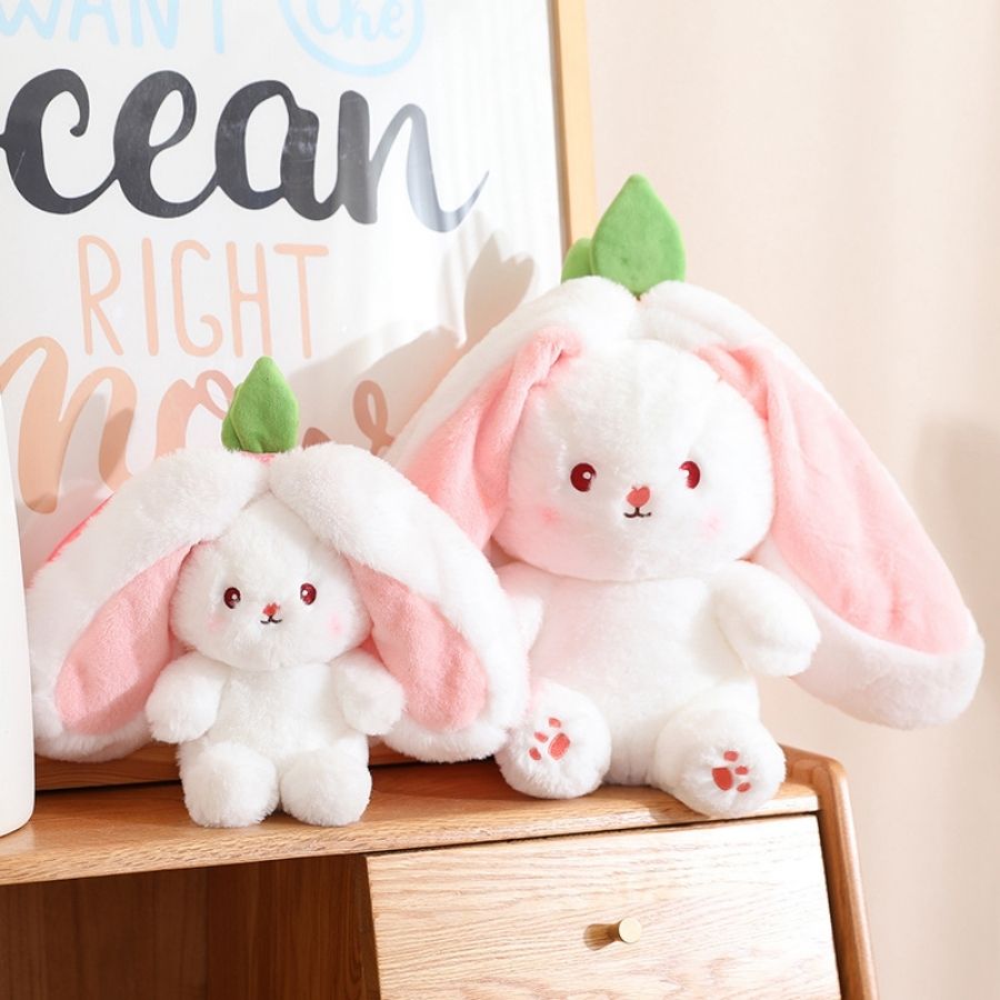 Peluche Lapin Blanc dans sa Fraise Rose Zippée