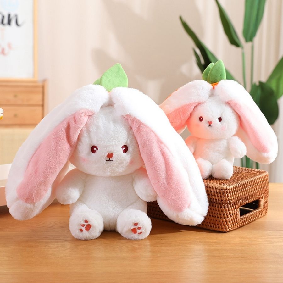 Peluche Lapin Blanc dans sa Fraise Rose Zippée