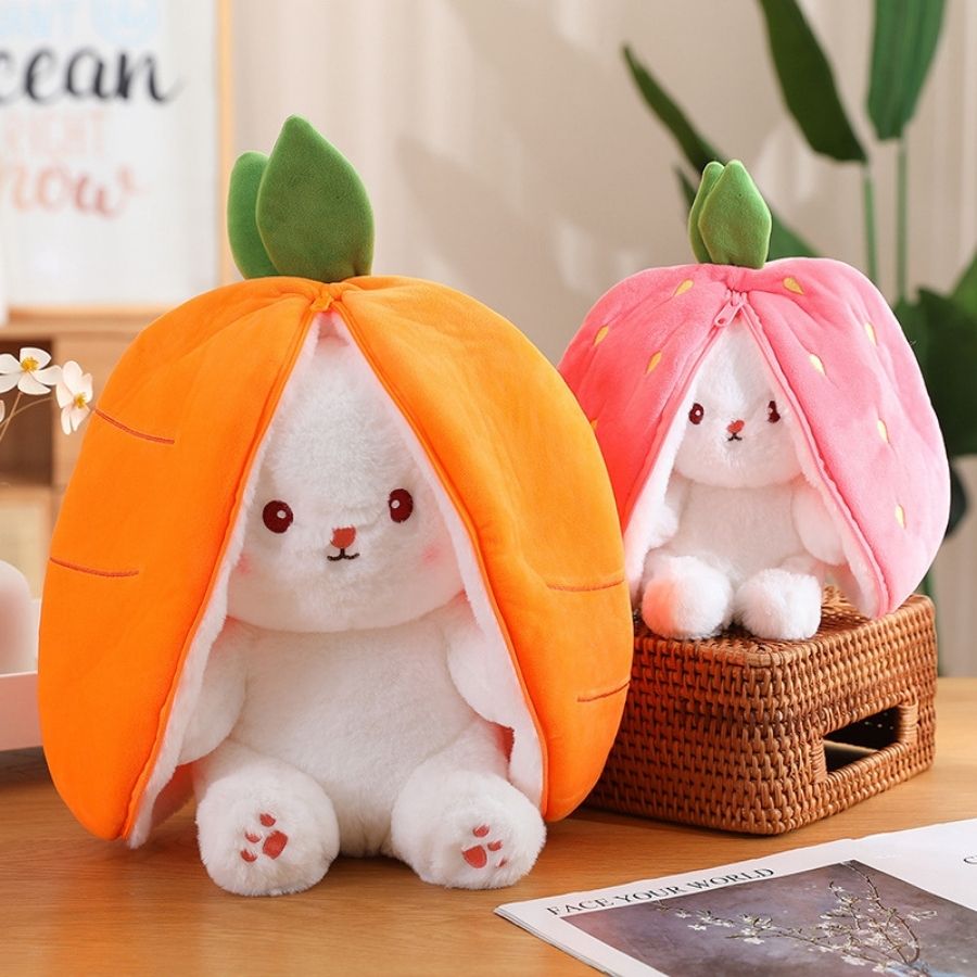 Peluche Lapin Blanc dans sa Fraise Rose Zippée