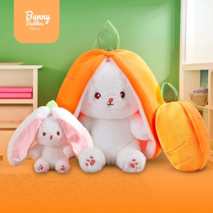 Peluche de Lapin Blanc Caché dans Carotte Orange