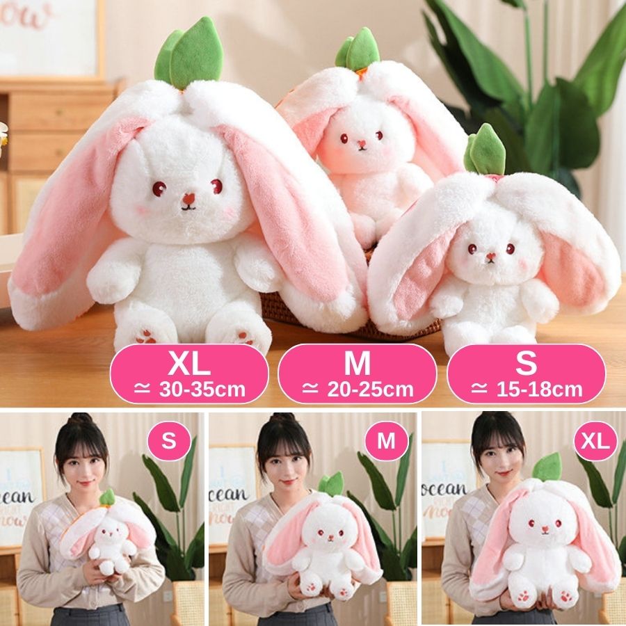 Peluche Lapin Blanc dans sa Fraise Rose Zippée
