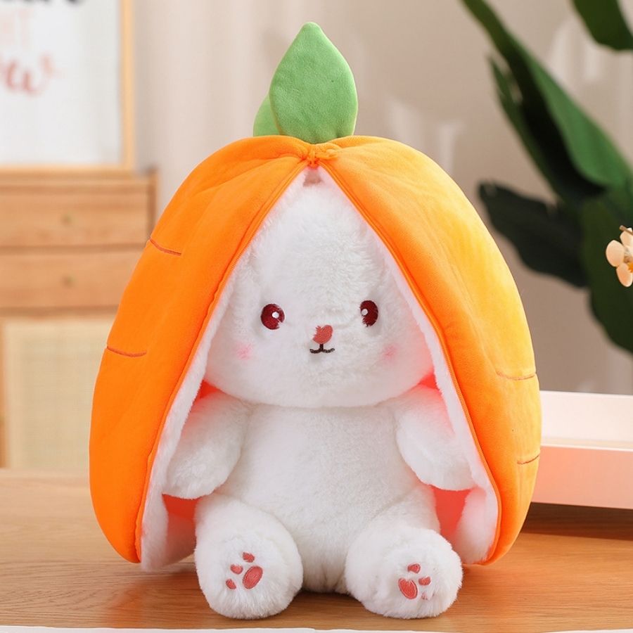 Peluche de Lapin Blanc Caché dans Carotte Orange