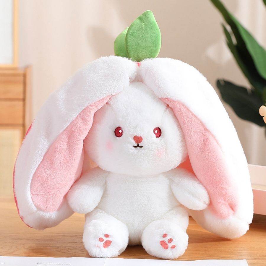 Peluche Lapin Blanc dans sa Fraise Rose Zippée