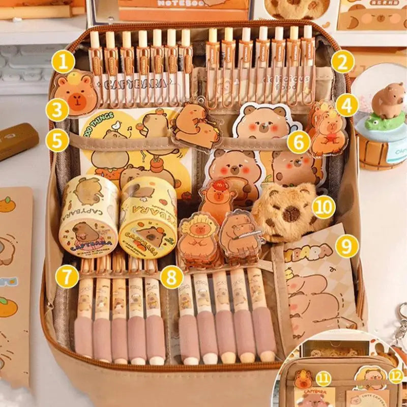 Trousse de Papeterie Capybara et Grand Set Beige