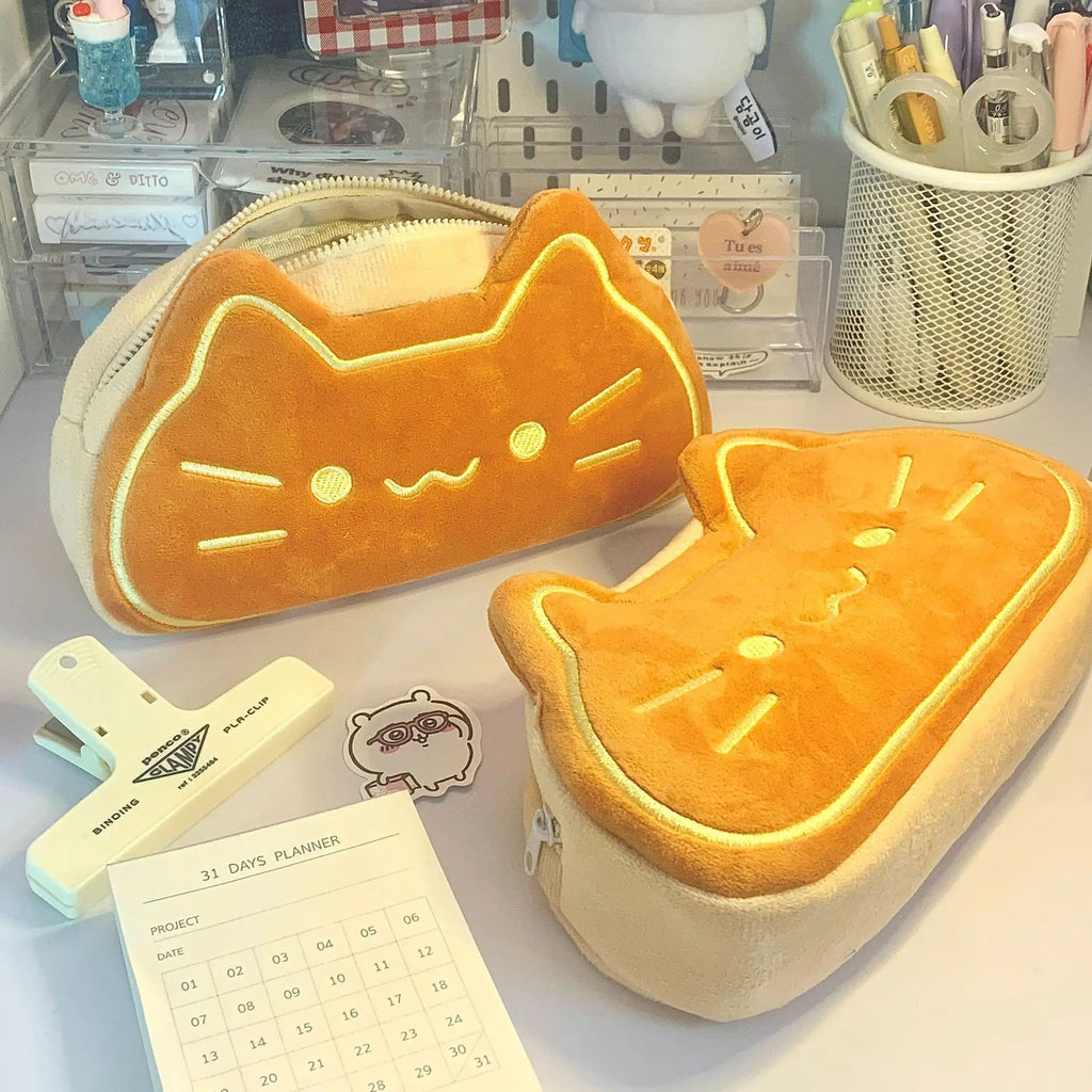 Trousse en Peluche Chat Toast Kawaii