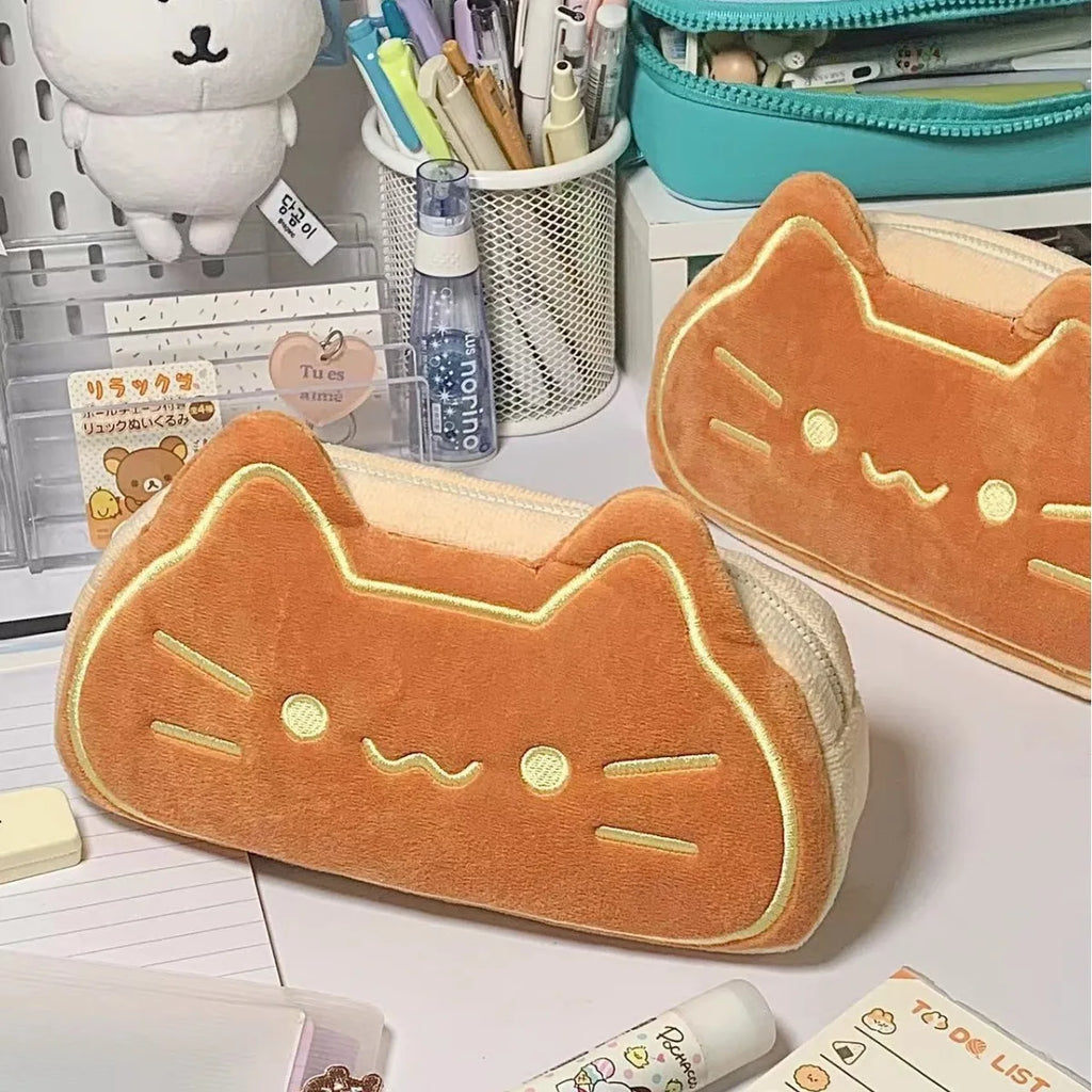 Trousse en Peluche Chat Toast Kawaii
