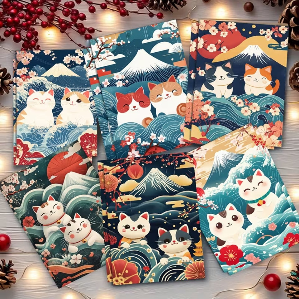 Carte de Vœux Chats Paysages Japonais