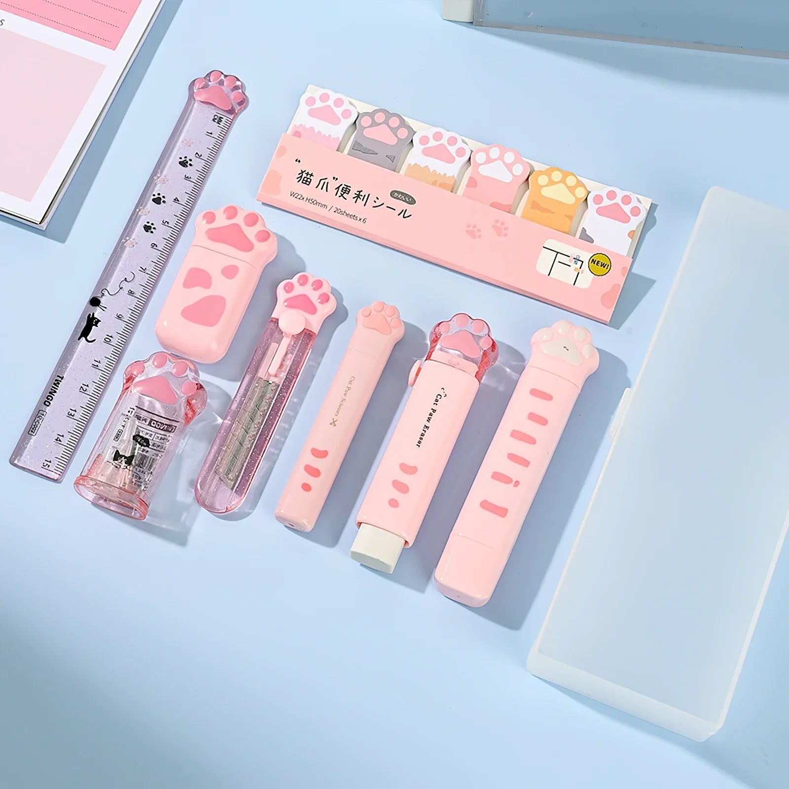 Coffret Papeterie Patte de Chat 9 Pièces-Trousse - Câlin Kawaii
