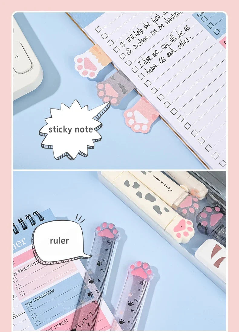 Set de Papeterie Kawaii à Motifs Pattes de Chat