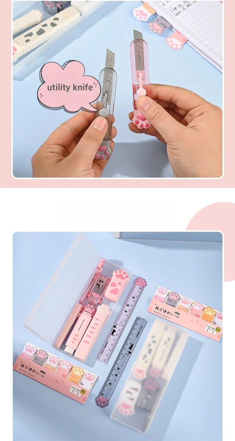 Set de Papeterie Kawaii à Motifs Pattes de Chat