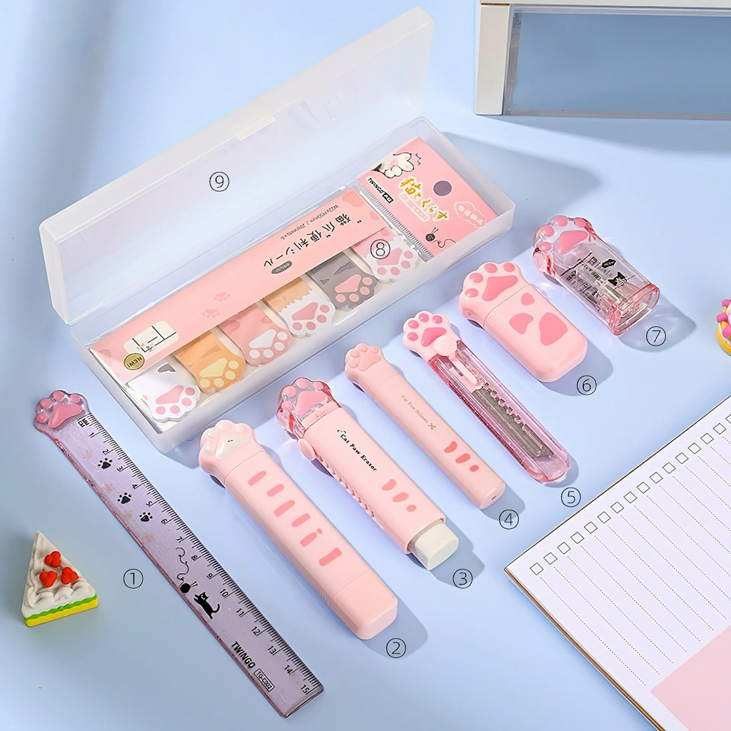 Set de Papeterie Kawaii à Motifs Pattes de Chat