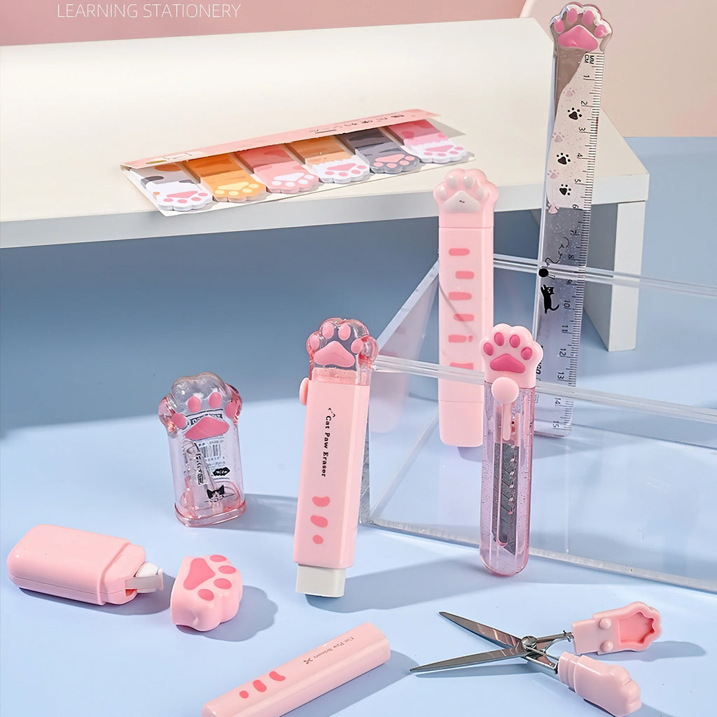 Set de Papeterie Kawaii à Motifs Pattes de Chat