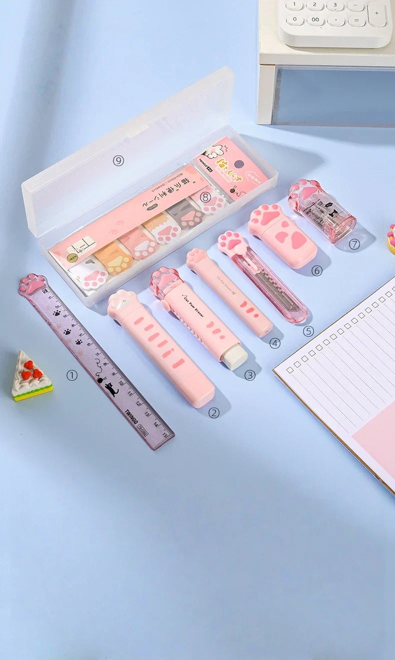 Set de Papeterie Kawaii à Motifs Pattes de Chat