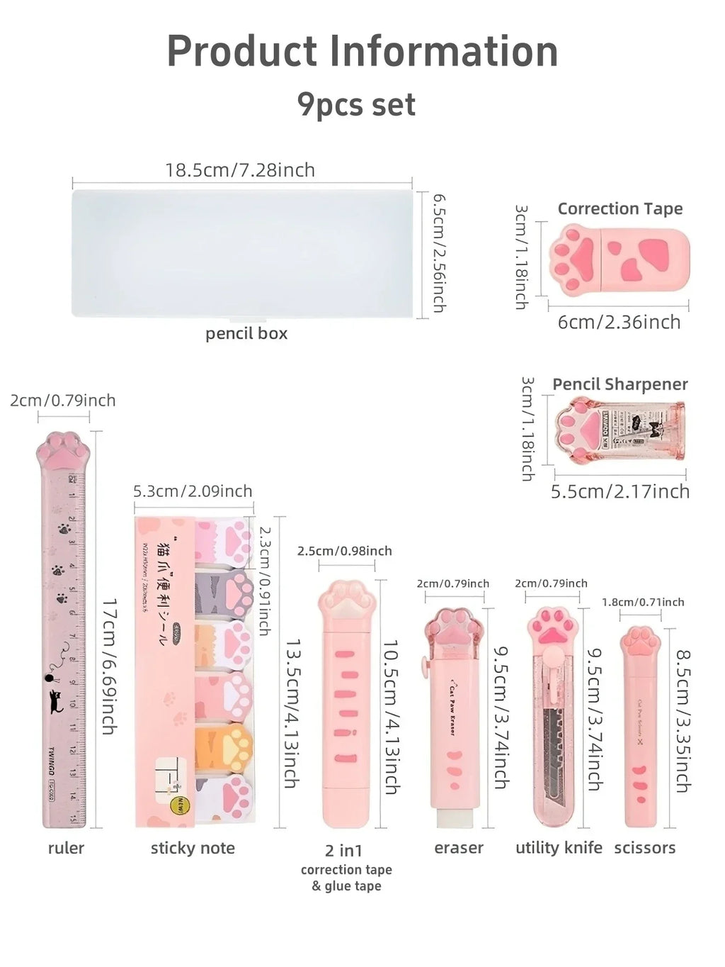 Set de Papeterie Kawaii à Motifs Pattes de Chat