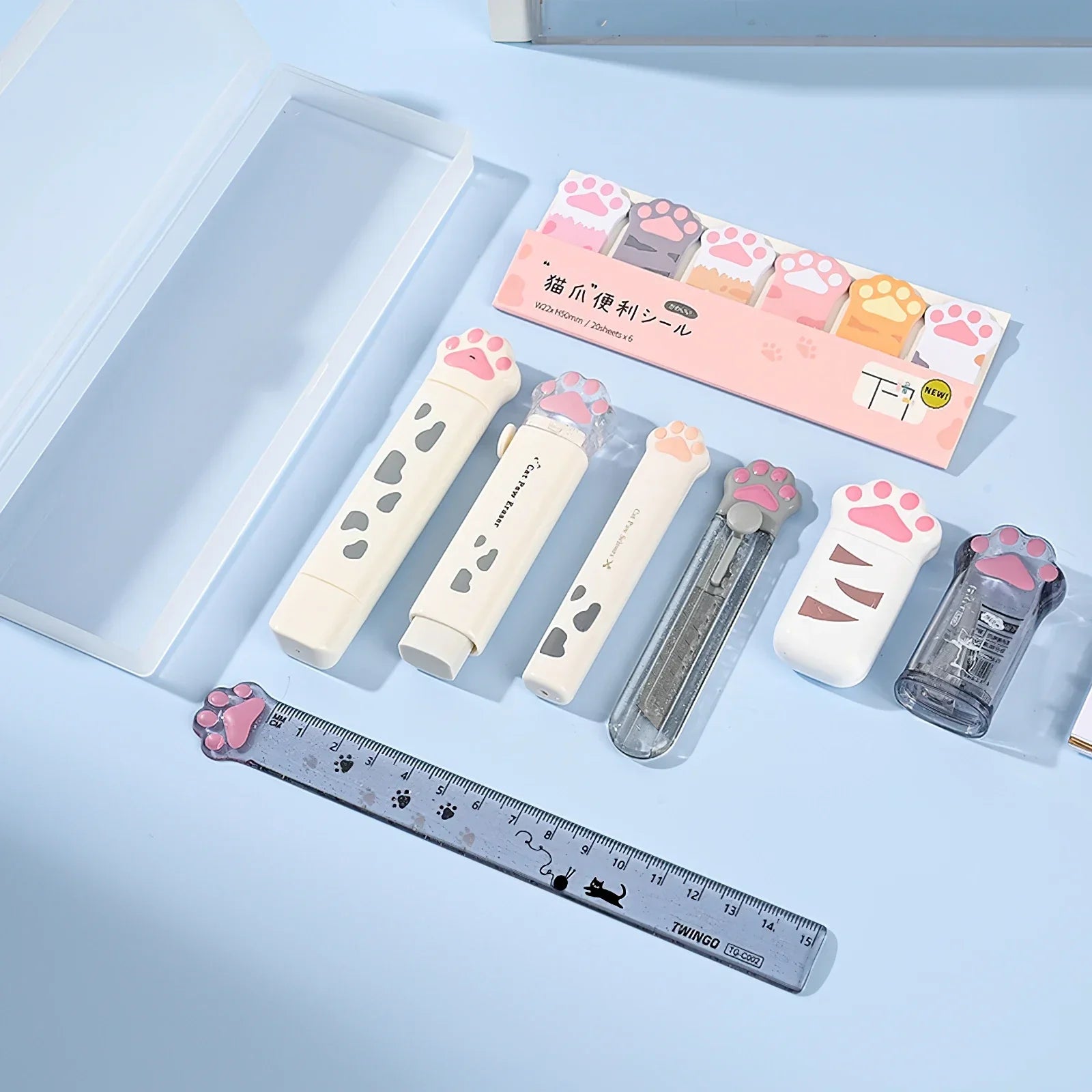 Coffret Papeterie Patte de Chat 9 Pièces-Trousse - Câlin Kawaii