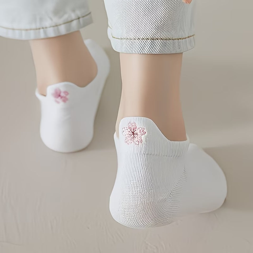 Socquettes Blanches à Broderie Fleur Rose Pâle