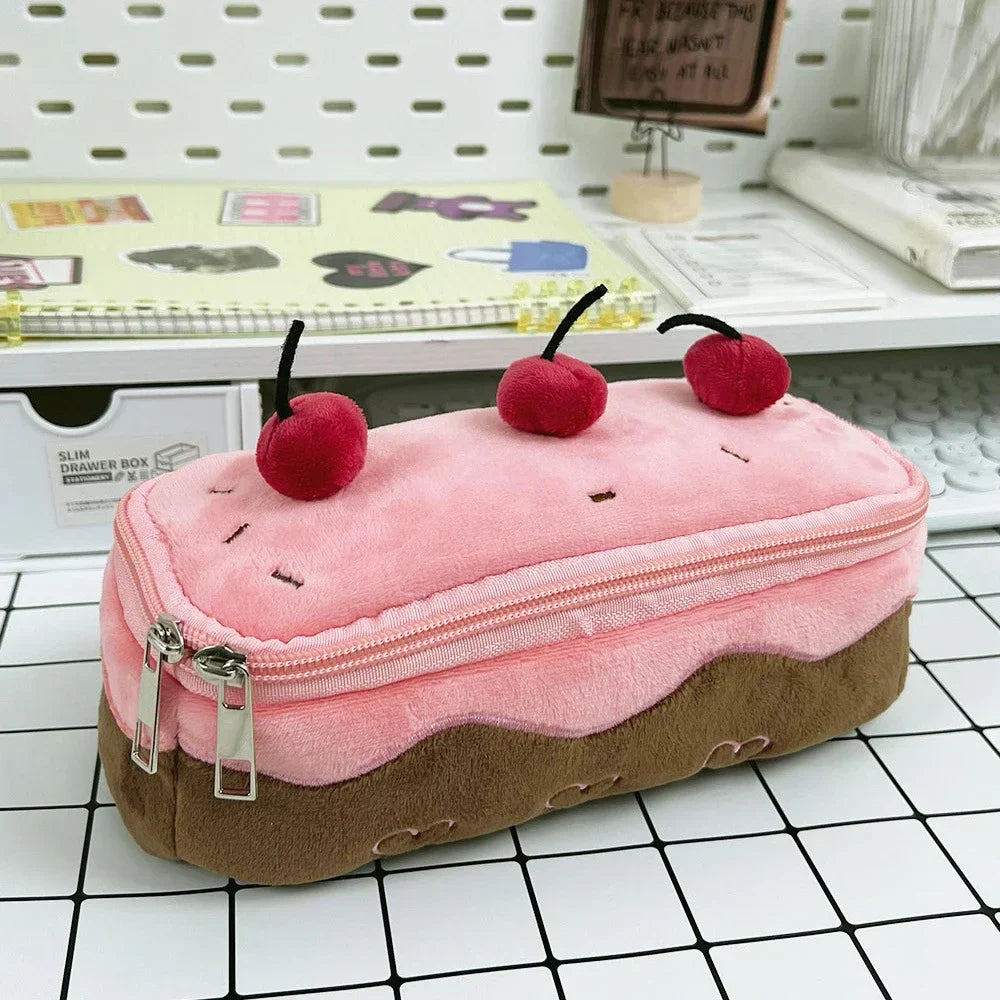 Trousse Gâteau en Peluche Rose Pâle et Cerises