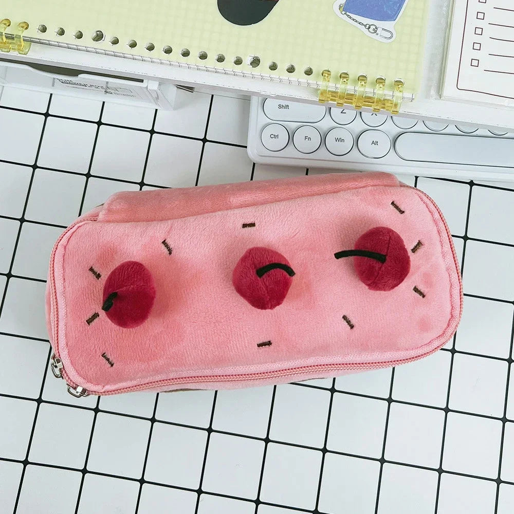 Trousse Gâteau en Peluche Rose Pâle et Cerises