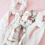 Chouchou Foulard en Coton Blanc Fleuri