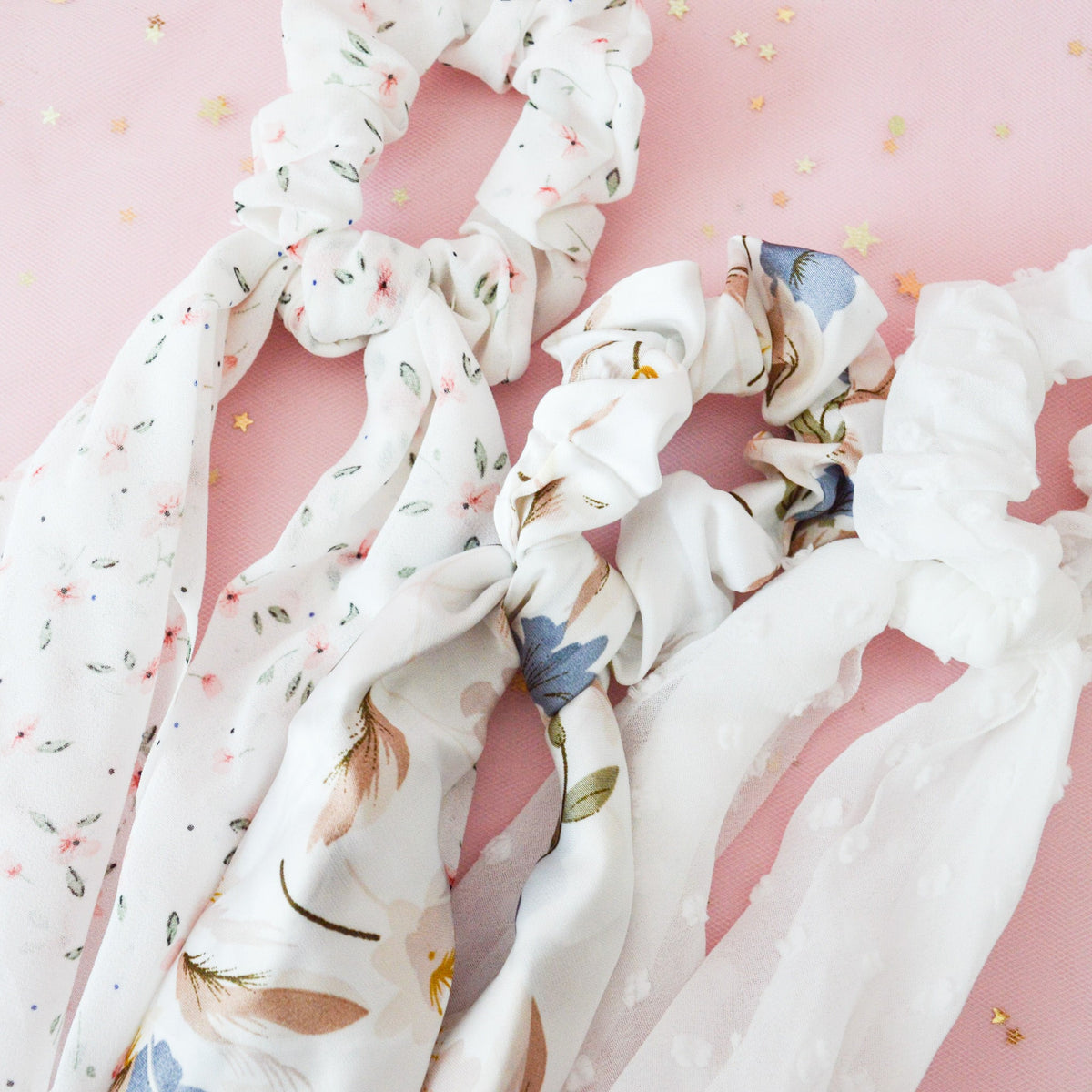 Chouchou Foulard en Coton Blanc Fleuri
