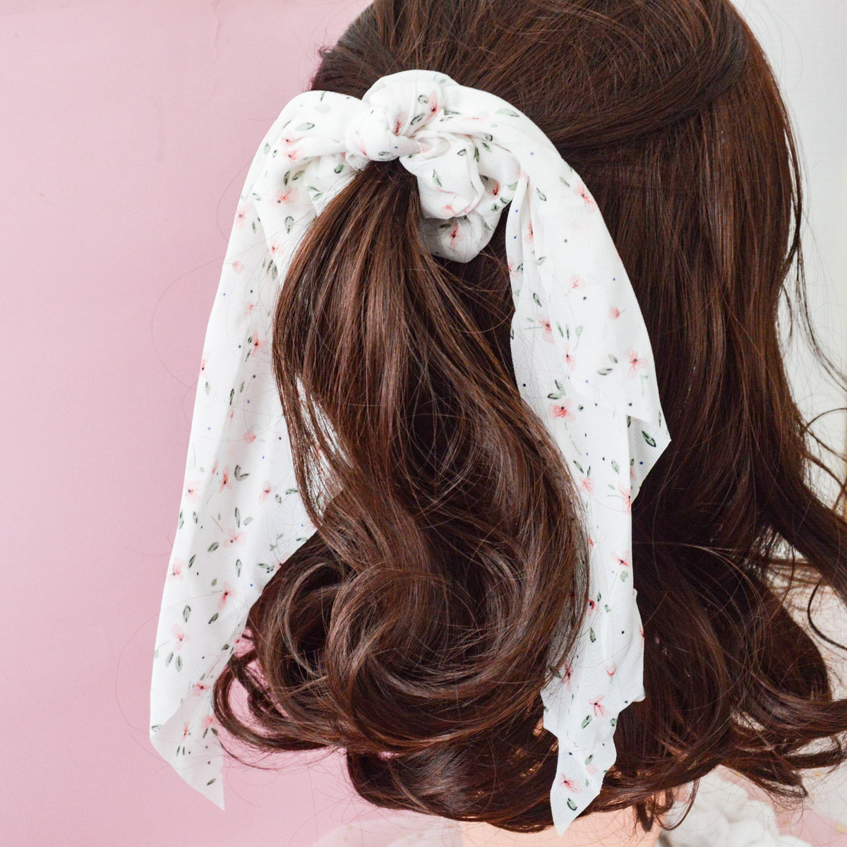 Chouchou Foulard en Coton Blanc Fleuri