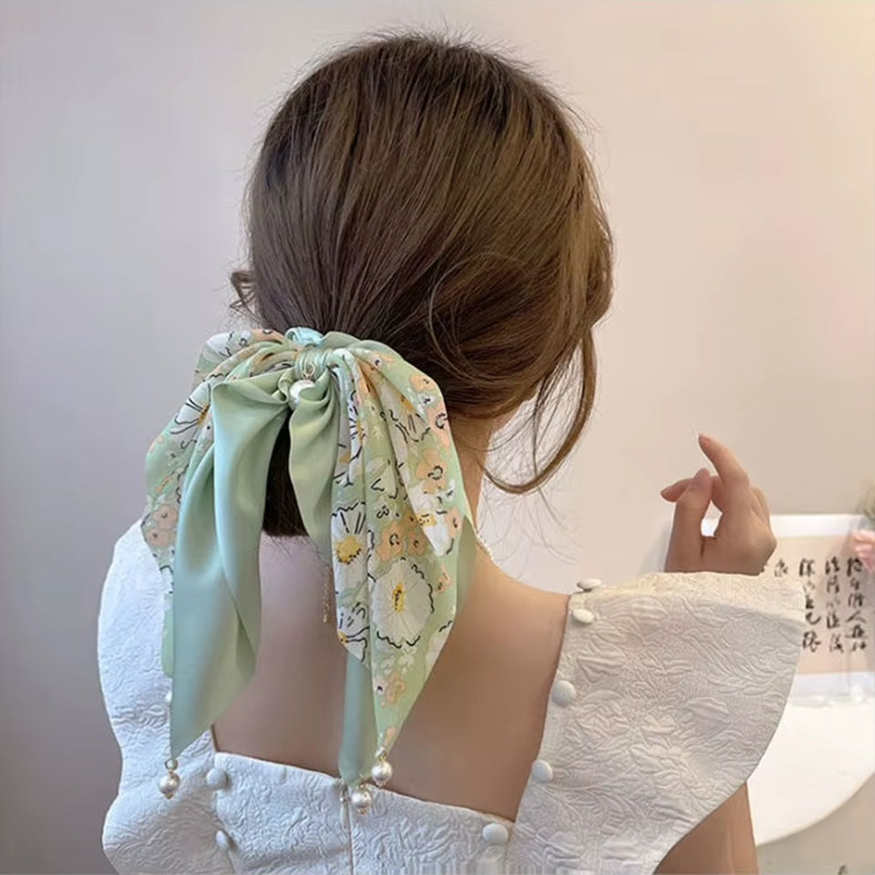 Chouchou Foulard fleuri aux Perles