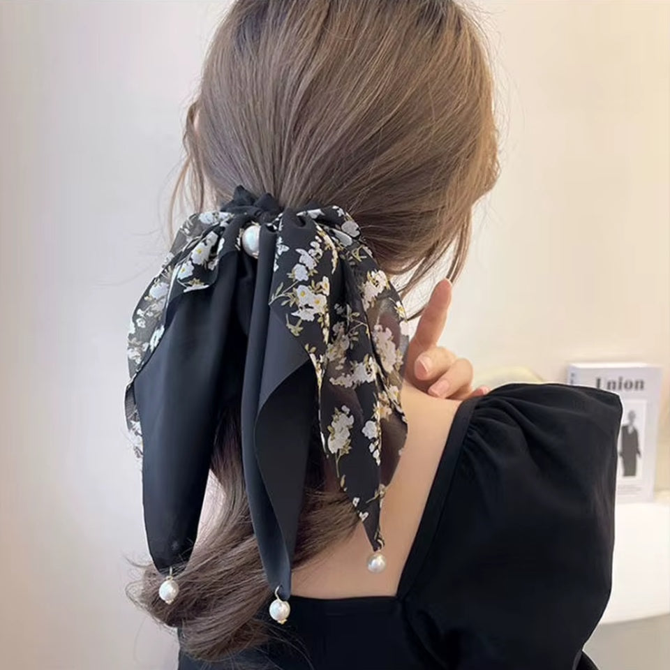 Chouchou Foulard fleuri aux Perles