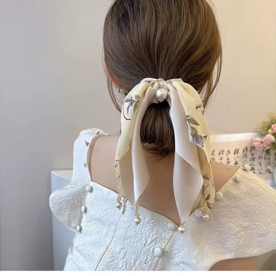 Chouchou Foulard fleuri aux Perles