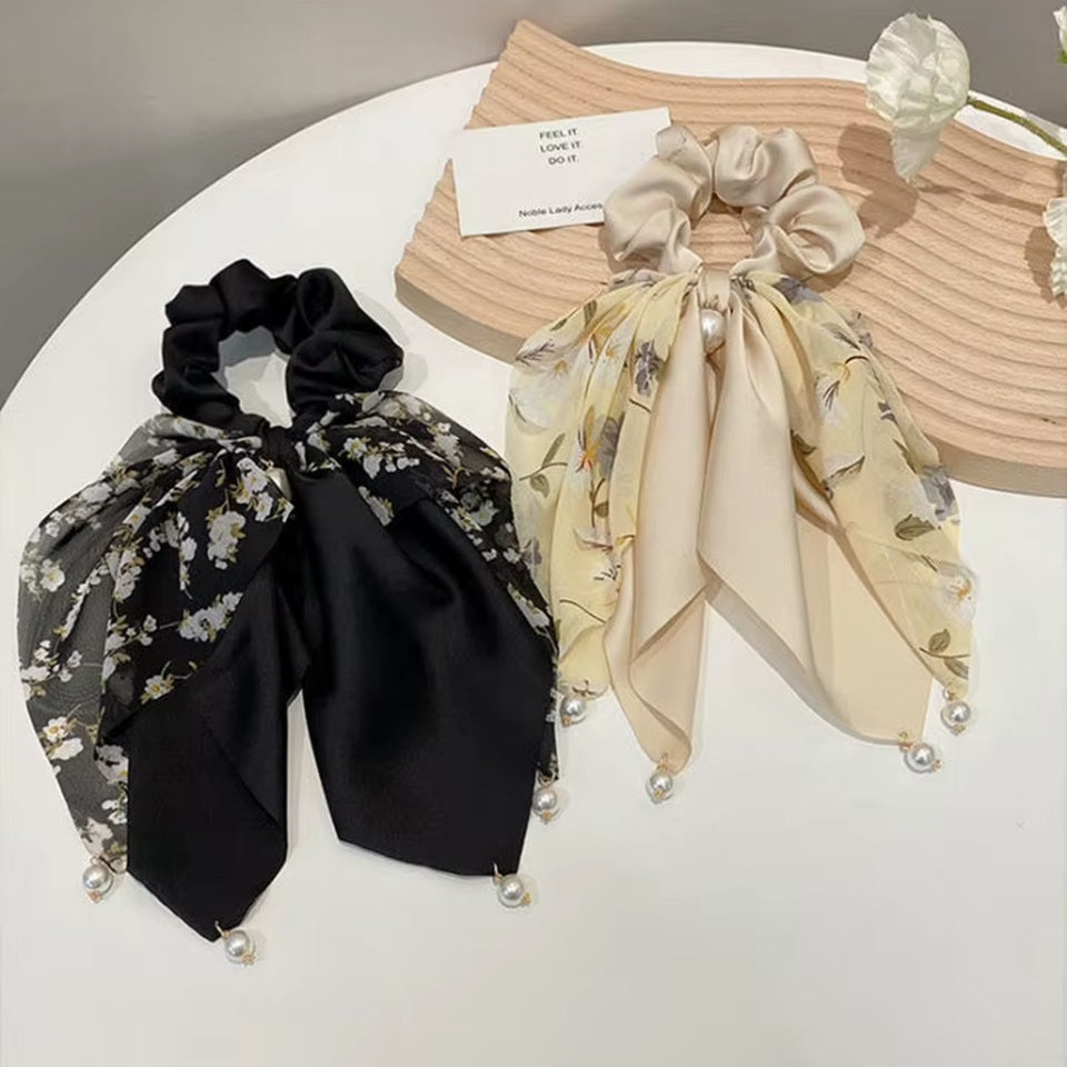 Chouchou Foulard fleuri aux Perles