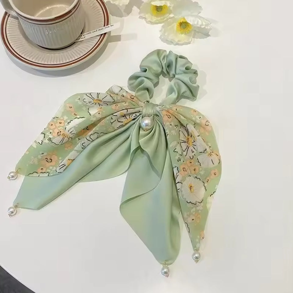 Chouchou Foulard fleuri aux Perles