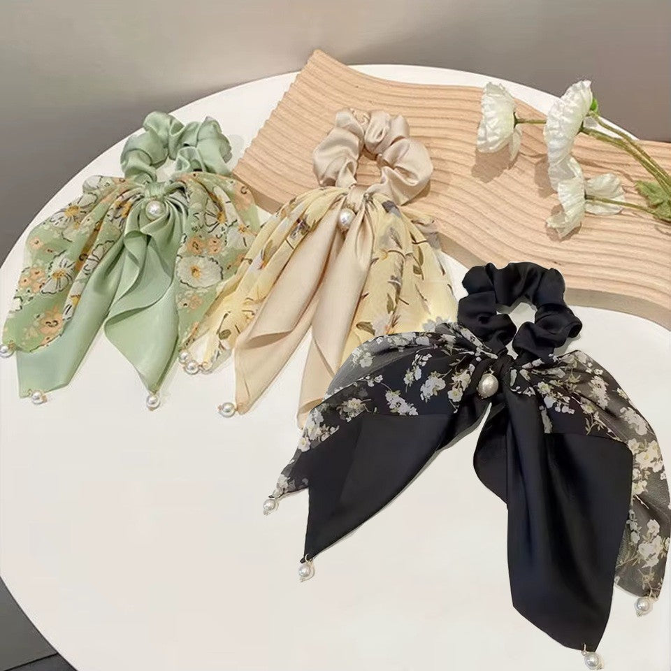 Chouchou Foulard fleuri aux Perles