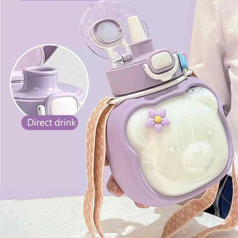 Gourde en Forme d'Ours Lilas avec Paille