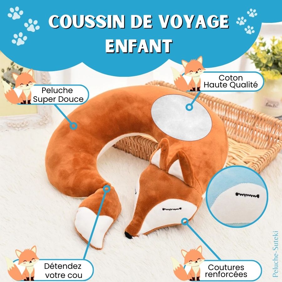 Coussin de Voyage en Peluche Renard Orange avec Masque