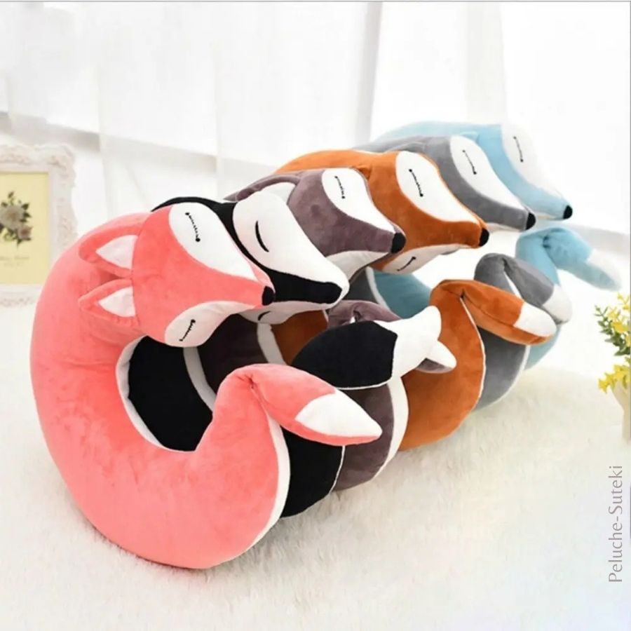 Coussin de Voyage en Peluche Renard Orange avec Masque