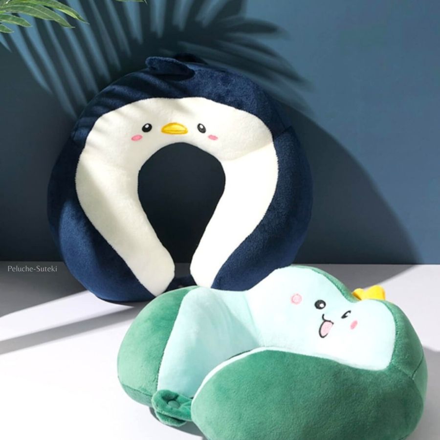 Coussin de Voyage en Peluche Pingouin Bleu Marine